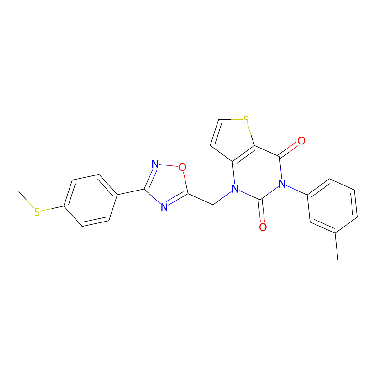 3-(3-methylphenyl)-1-({3-[4-(methylsulfanyl)phenyl]-1,2,4-oxadiazol-5-yl}methyl)-1H,2H,3H,4H-thieno[3,2-d]pyrimidine-2,4-dione molecular structure, CAS 1226446-66-7