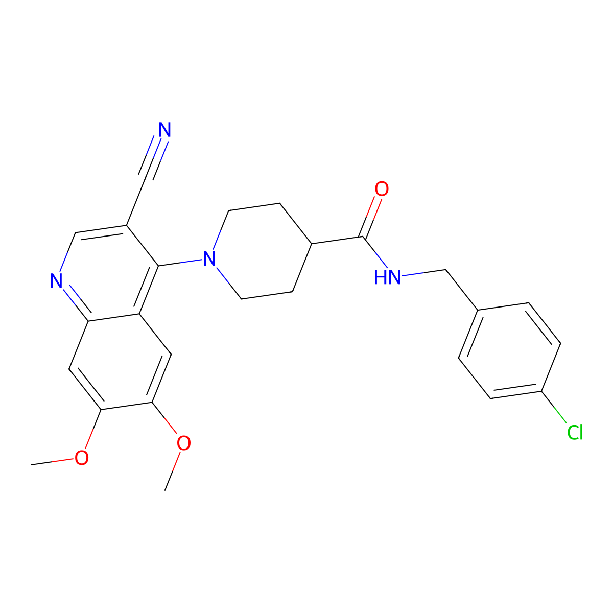 N-[(4-chlorophenyl)methyl]-1-(3-cyano-6,7-dimethoxyquinolin-4-yl)piperidine-4-carboxamide molecular structure, CAS 1226446-70-3
