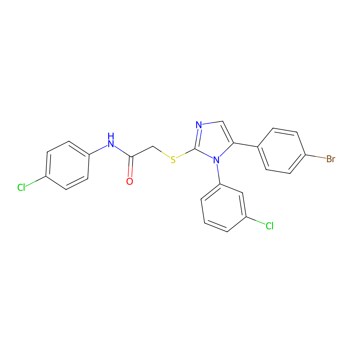 2-((5-(4-bromophenyl)-1-(3-chlorophenyl)-1H-imidazol-2-yl)thio)-N-(4-chlorophenyl)acetamide molecular structure, CAS 1226446-71-4