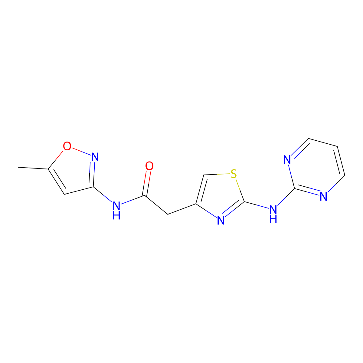 N-(5-methylisoxazol-3-yl)-2-(2-(pyrimidin-2-ylamino)thiazol-4-yl)acetamide molecular structure, CAS 1226446-73-6
