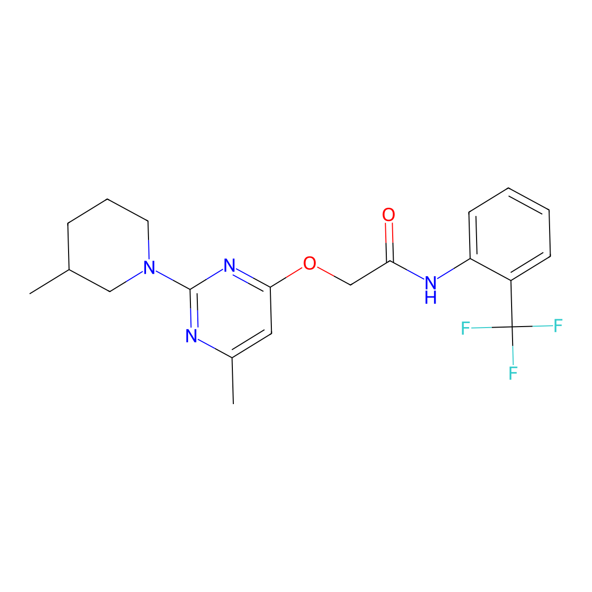2-{[6-methyl-2-(3-methylpiperidin-1-yl)pyrimidin-4-yl]oxy}-N-[2-(trifluoromethyl)phenyl]acetamide molecular structure, CAS 1226446-77-0