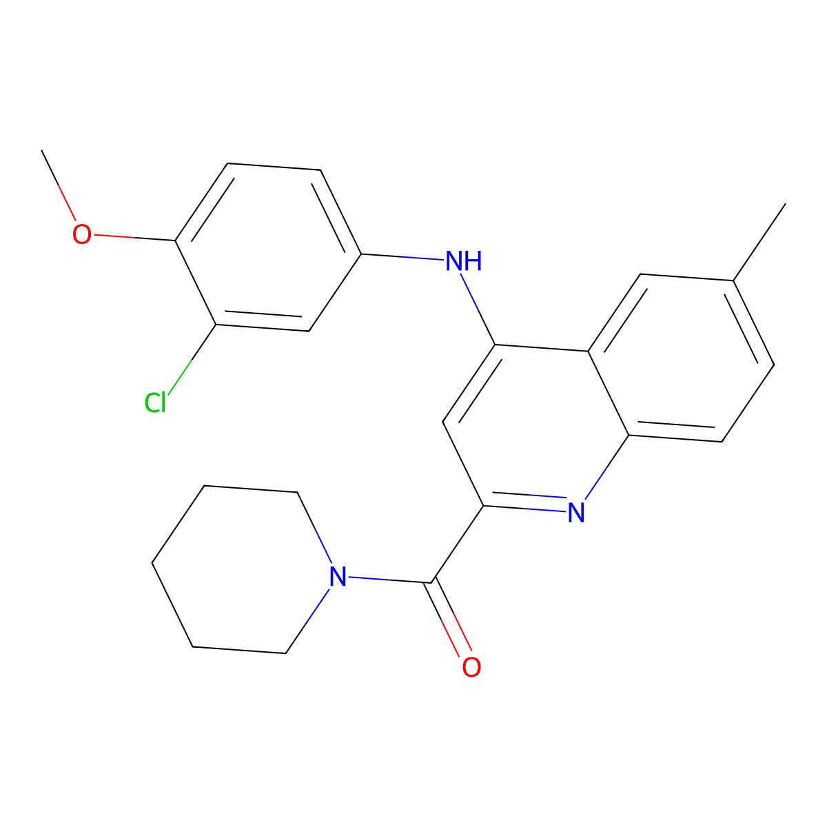 (4-((3-Chloro-4-methoxyphenyl)amino)-6-methylquinolin-2-yl)(piperidin-1-yl)methanone molecular structure, CAS 1226446-78-1