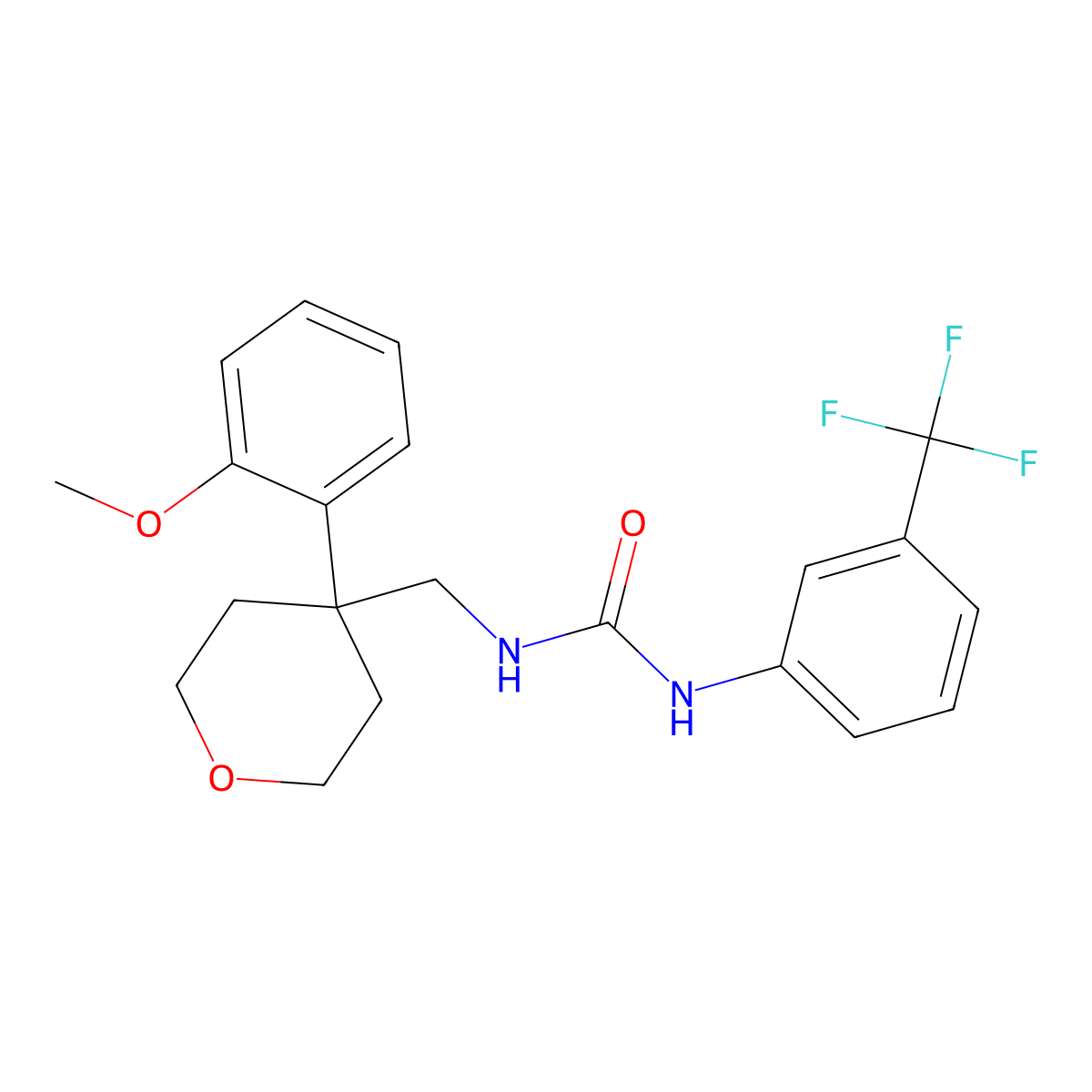 1-((4-(2-methoxyphenyl)tetrahydro-2H-pyran-4-yl)methyl)-3-(3-(trifluoromethyl)phenyl)urea molecular structure, CAS 1226446-79-2