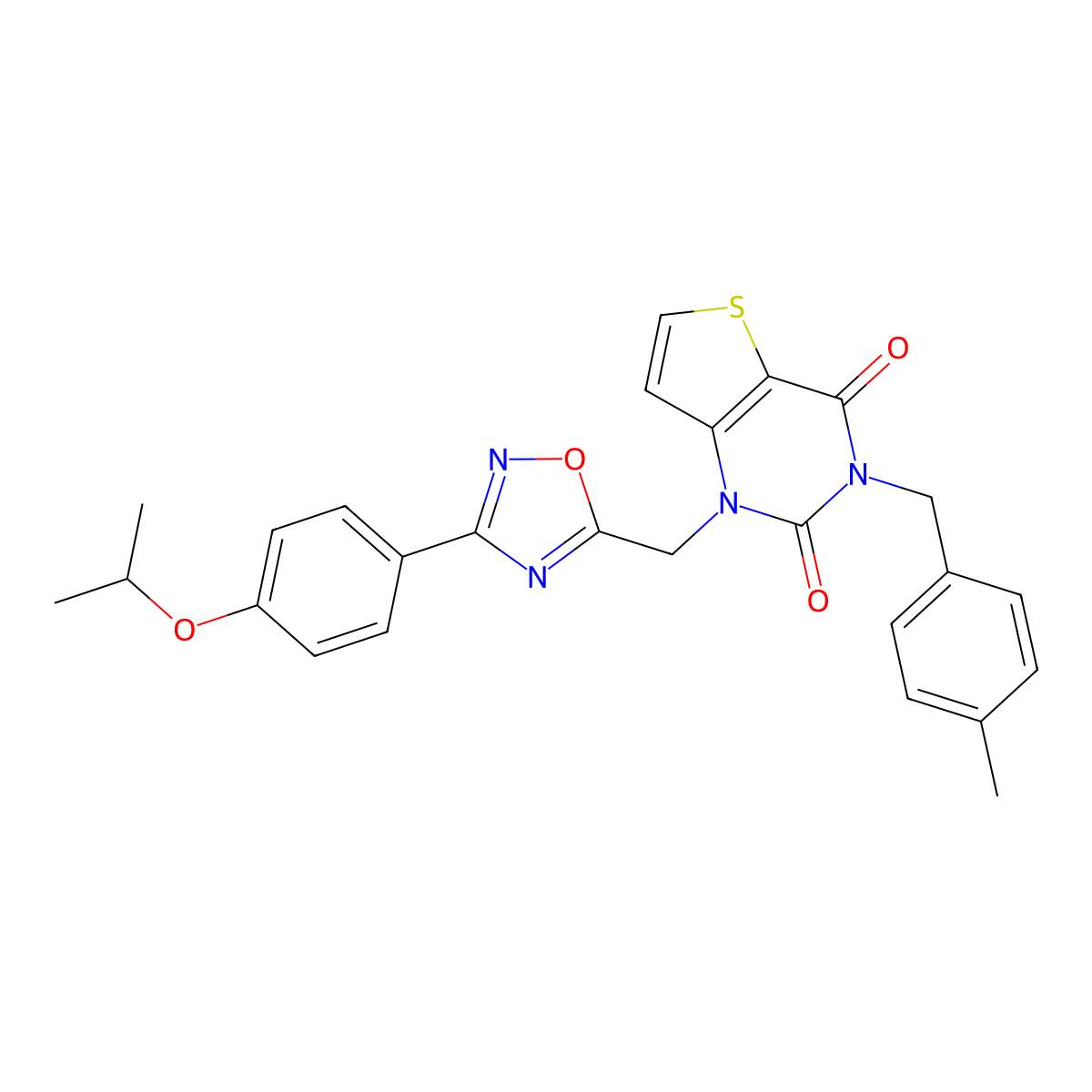 3-[(4-methylphenyl)methyl]-1-({3-[4-(propan-2-yloxy)phenyl]-1,2,4-oxadiazol-5-yl}methyl)-1H,2H,3H,4H-thieno[3,2-d]pyrimidine-2,4-dione molecular structure, CAS 1226446-84-9