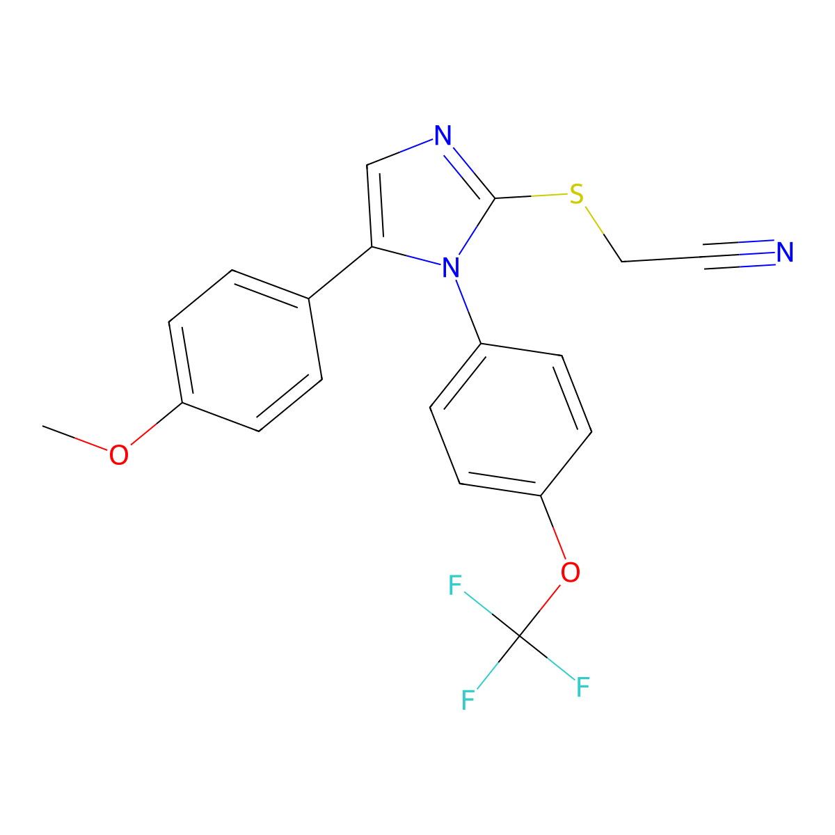 2-((5-(4-methoxyphenyl)-1-(4-(trifluoromethoxy)phenyl)-1H-imidazol-2-yl)thio)acetonitrile molecular structure, CAS 1226446-85-0