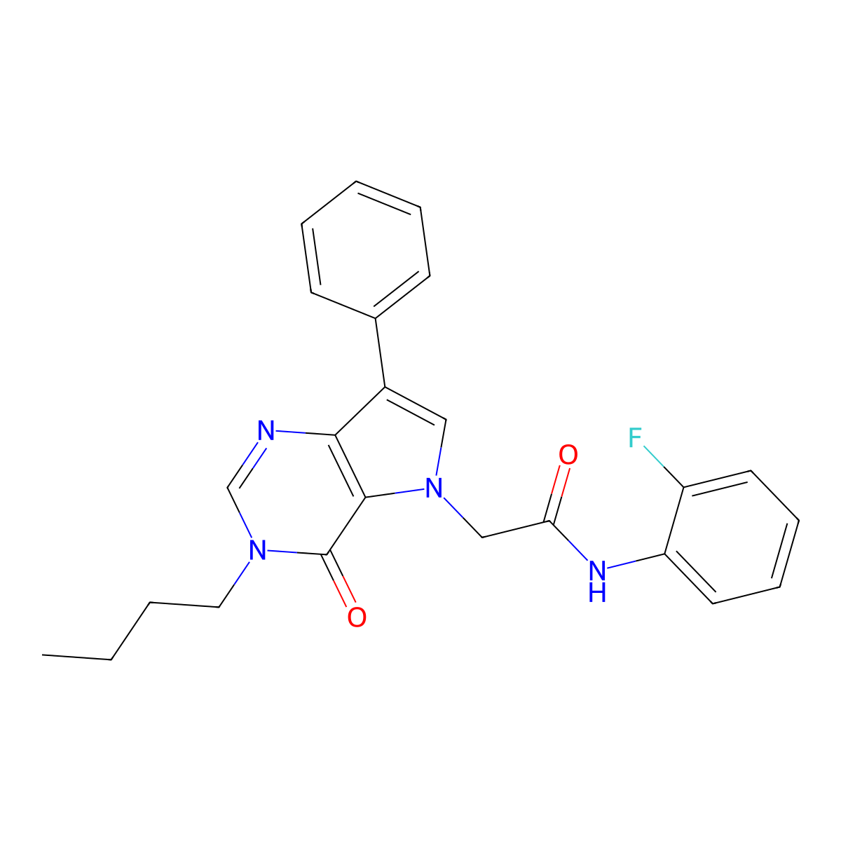 2-(3-butyl-4-oxo-7-phenyl-3,4-dihydro-5H-pyrrolo[3,2-d]pyrimidin-5-yl)-N-(2-fluorophenyl)acetamide molecular structure, CAS 1226446-88-3