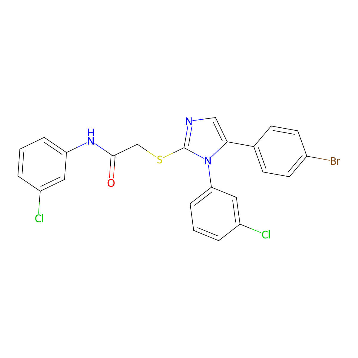 2-((5-(4-bromophenyl)-1-(3-chlorophenyl)-1H-imidazol-2-yl)thio)-N-(3-chlorophenyl)acetamide molecular structure, CAS 1226446-93-0