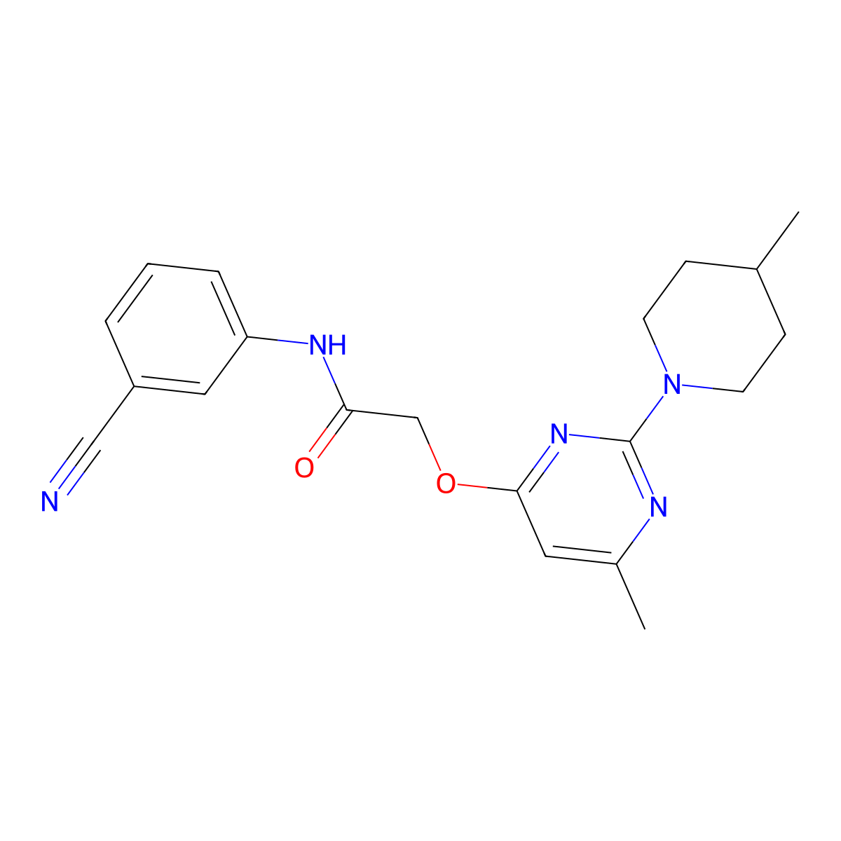 N-(3-cyanophenyl)-2-{[6-methyl-2-(4-methylpiperidin-1-yl)pyrimidin-4-yl]oxy}acetamide molecular structure, CAS 1226446-94-1