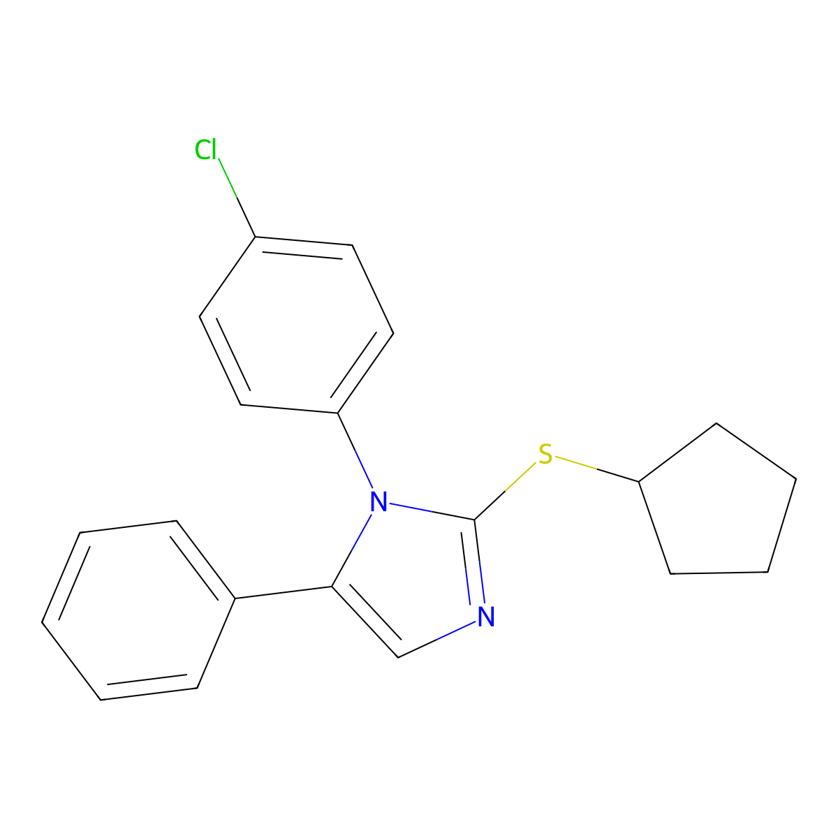 1-(4-chlorophenyl)-2-(cyclopentylthio)-5-phenyl-1H-imidazole molecular structure, CAS 1226446-97-4