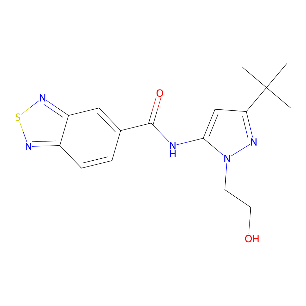 N-(3-(tert-butyl)-1-(2-hydroxyethyl)-1H-pyrazol-5-yl)benzo[c][1,2,5]thiadiazole-5-carboxamide molecular structure, CAS 1226446-99-6