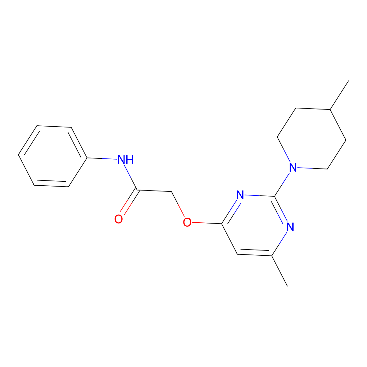 2-{[6-methyl-2-(4-methylpiperidin-1-yl)pyrimidin-4-yl]oxy}-N-phenylacetamide molecular structure, CAS 1226447-00-2