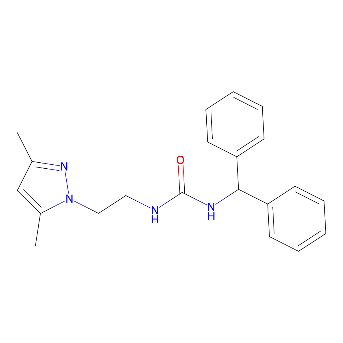 1-benzhydryl-3-(2-(3,5-dimethyl-1H-pyrazol-1-yl)ethyl)urea molecular structure, CAS 1226447-02-4