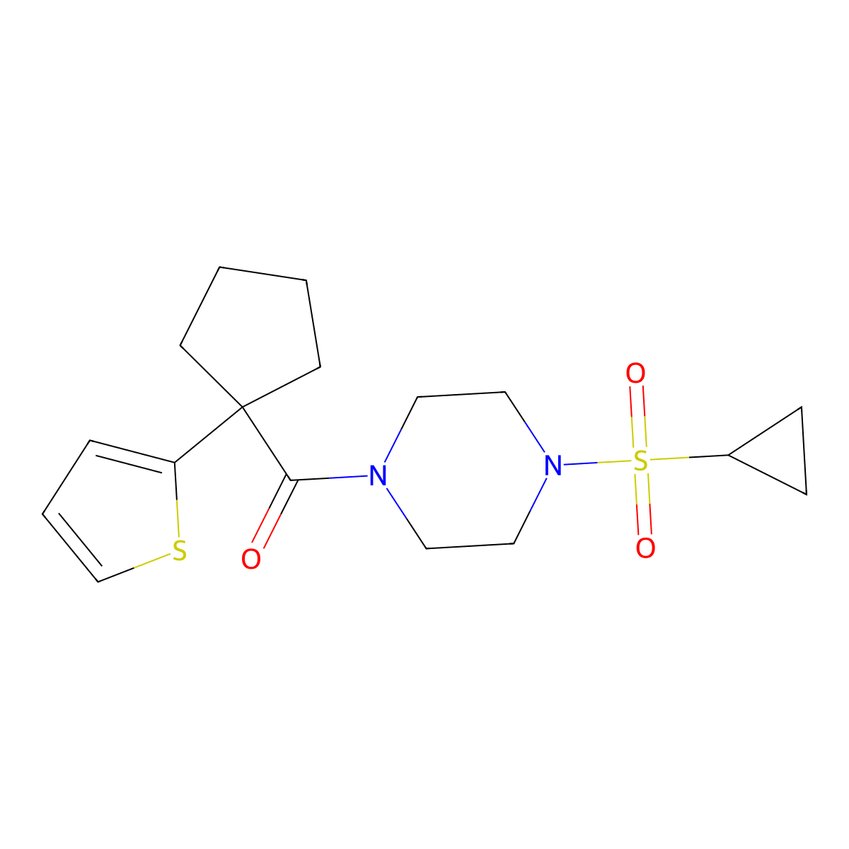 (4-(Cyclopropylsulfonyl)piperazin-1-yl)(1-(thiophen-2-yl)cyclopentyl)methanone molecular structure, CAS 1226447-03-5