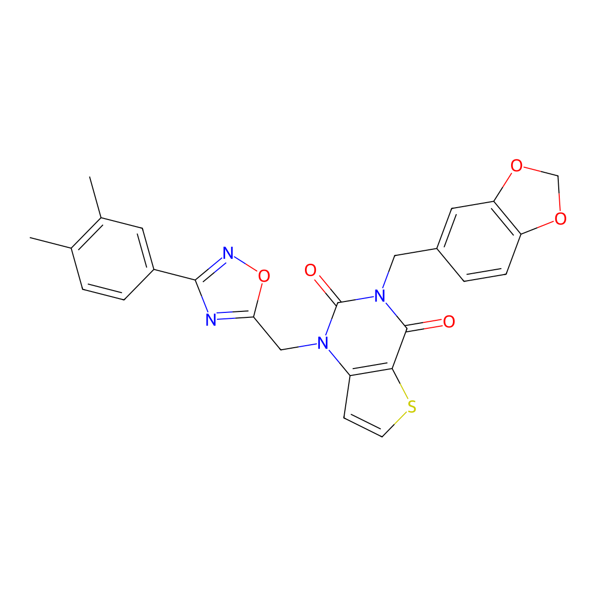 3-[(2H-1,3-benzodioxol-5-yl)methyl]-1-{[3-(3,4-dimethylphenyl)-1,2,4-oxadiazol-5-yl]methyl}-1H,2H,3H,4H-thieno[3,2-d]pyrimidine-2,4-dione molecular structure, CAS 1226447-05-7