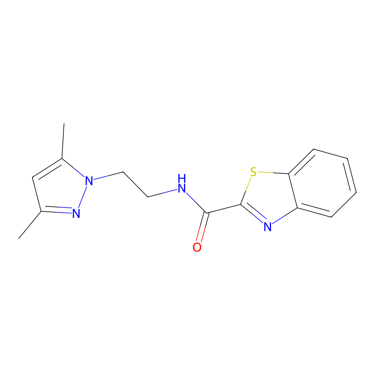 N-(2-(3,5-dimethyl-1H-pyrazol-1-yl)ethyl)benzo[d]thiazole-2-carboxamide molecular structure, CAS 1226447-10-4