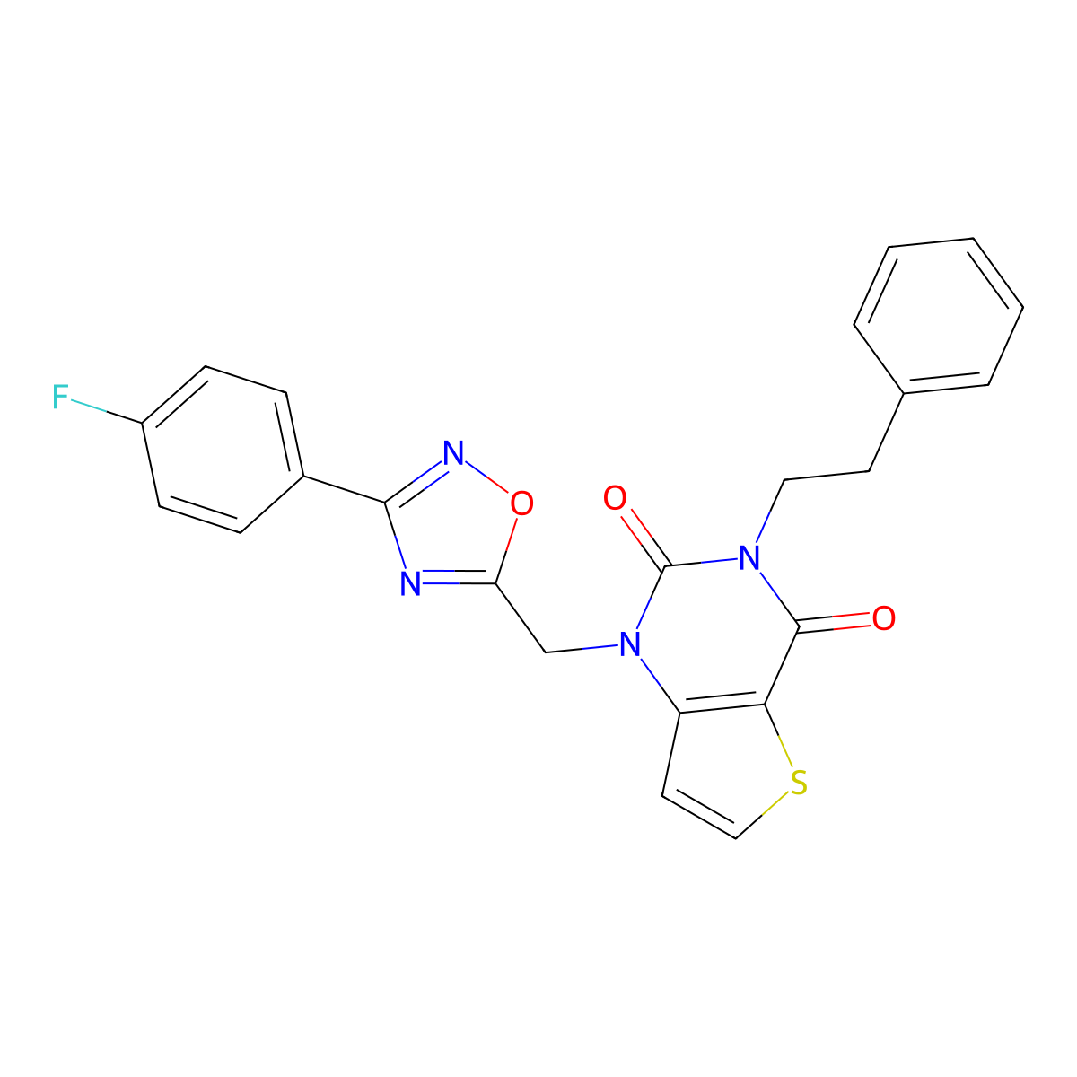 1-{[3-(4-fluorophenyl)-1,2,4-oxadiazol-5-yl]methyl}-3-(2-phenylethyl)-1H,2H,3H,4H-thieno[3,2-d]pyrimidine-2,4-dione molecular structure, CAS 1226447-17-1