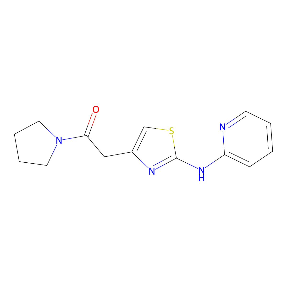 2-(2-(Pyridin-2-ylamino)thiazol-4-yl)-1-(pyrrolidin-1-yl)ethanone molecular structure, CAS 1226447-18-2