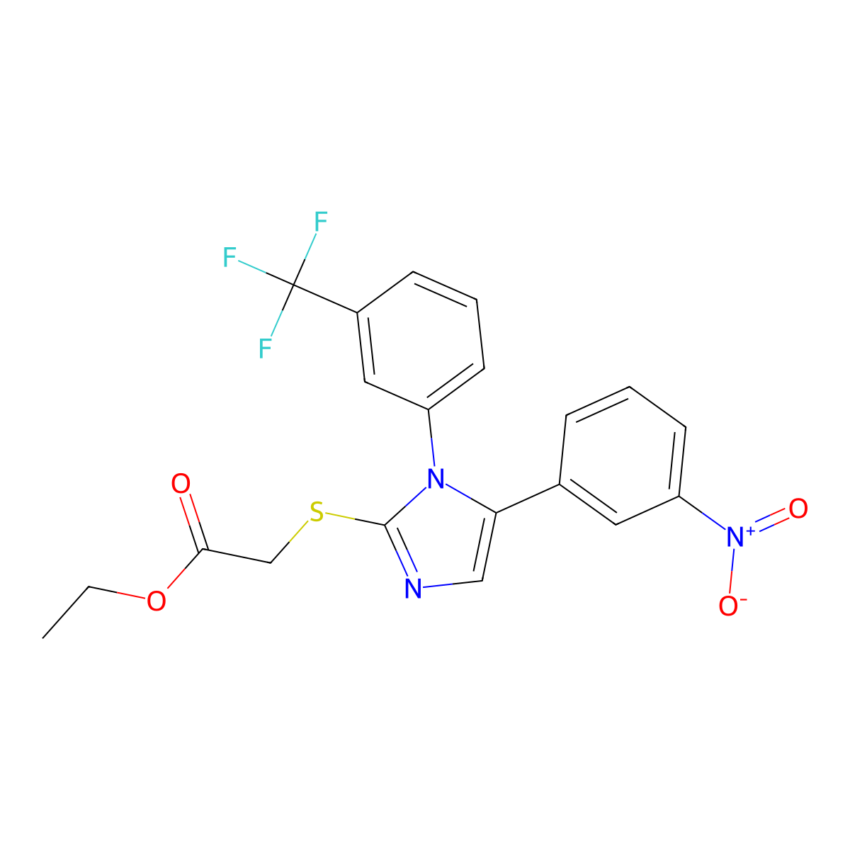 ethyl 2-((5-(3-nitrophenyl)-1-(3-(trifluoromethyl)phenyl)-1H-imidazol-2-yl)thio)acetate molecular structure, CAS 1226447-22-8