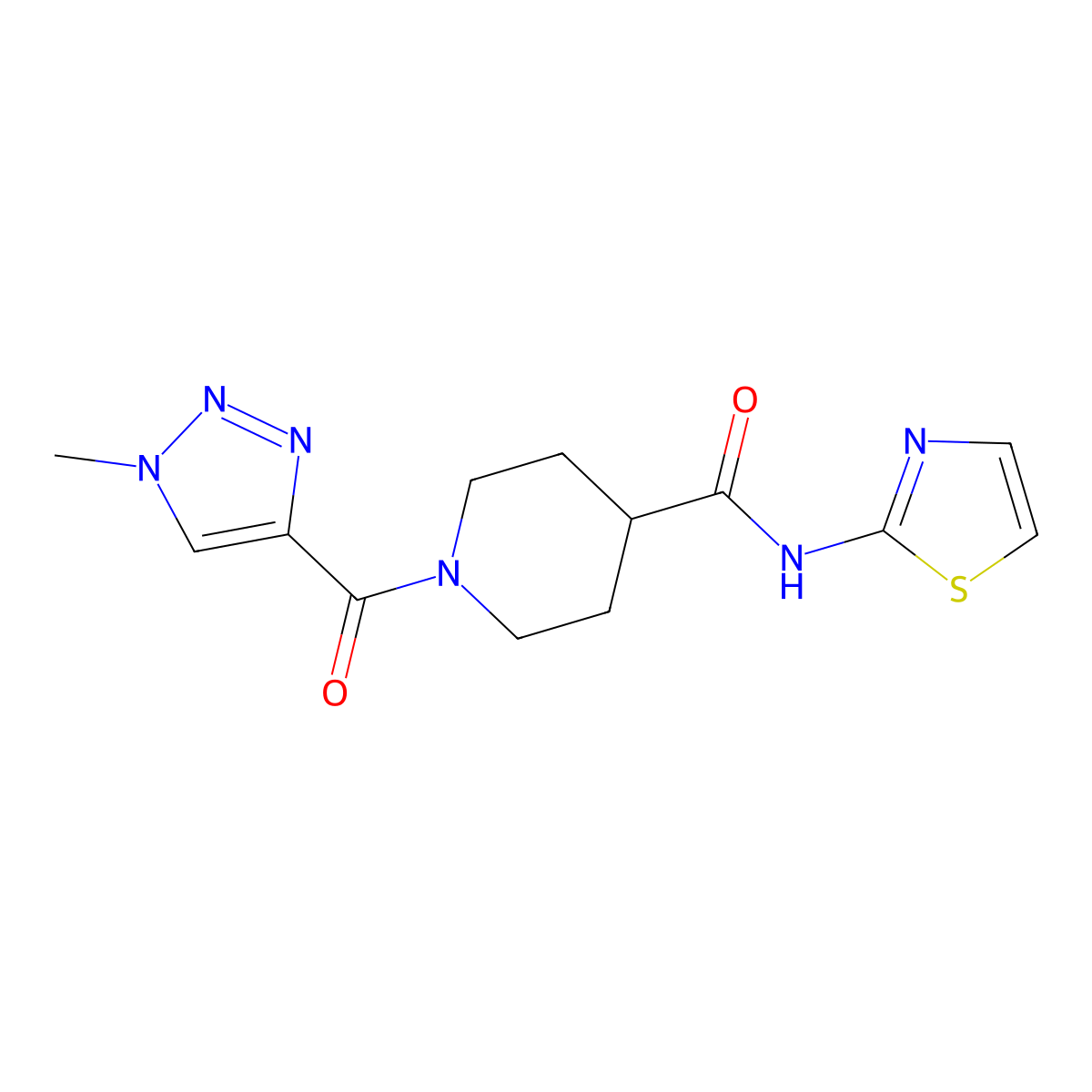 1-(1-methyl-1H-1,2,3-triazole-4-carbonyl)-N-(thiazol-2-yl)piperidine-4-carboxamide molecular structure, CAS 1226447-25-1