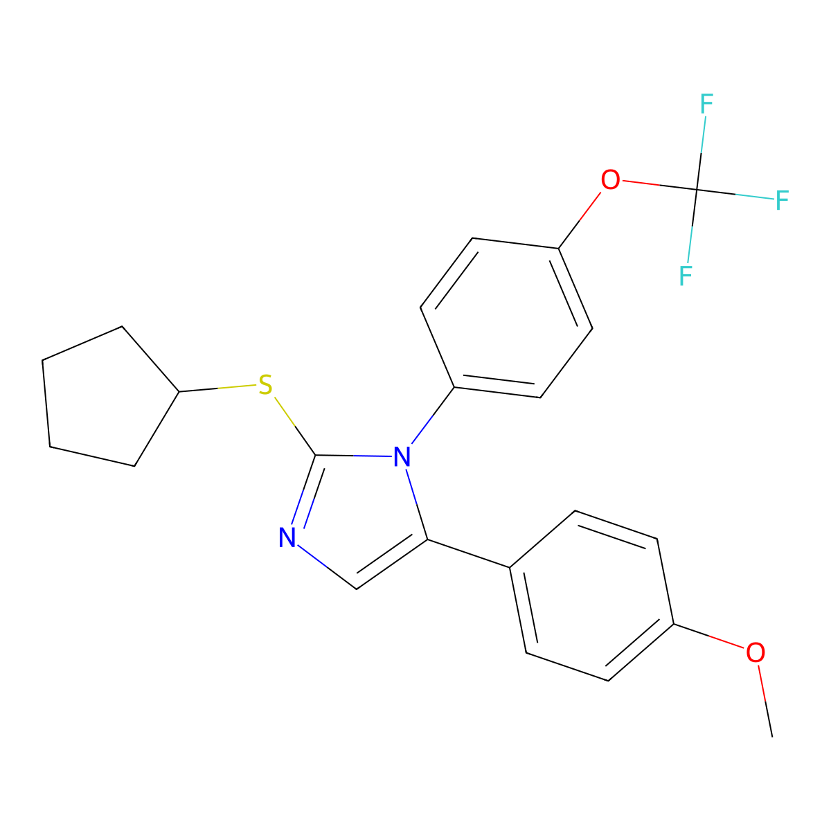 2-(cyclopentylsulfanyl)-5-(4-methoxyphenyl)-1-[4-(trifluoromethoxy)phenyl]-1H-imidazole molecular structure, CAS 1226447-28-4