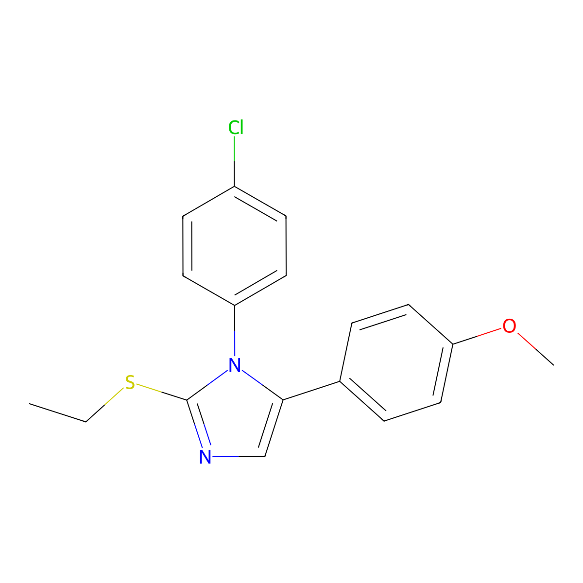 1-(4-chlorophenyl)-2-(ethylthio)-5-(4-methoxyphenyl)-1H-imidazole molecular structure, CAS 1226447-31-9