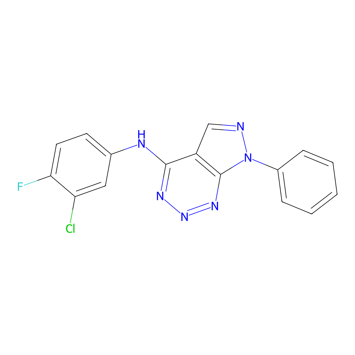N-(3-chloro-4-fluorophenyl)-7-phenyl-7H-pyrazolo[3,4-d][1,2,3]triazin-4-amine molecular structure, CAS 1226447-33-1