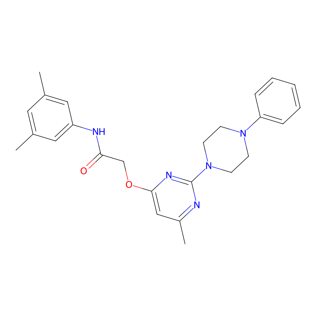 N-(3,5-dimethylphenyl)-2-{[6-methyl-2-(4-phenylpiperazin-1-yl)pyrimidin-4-yl]oxy}acetamide molecular structure, CAS 1226447-36-4