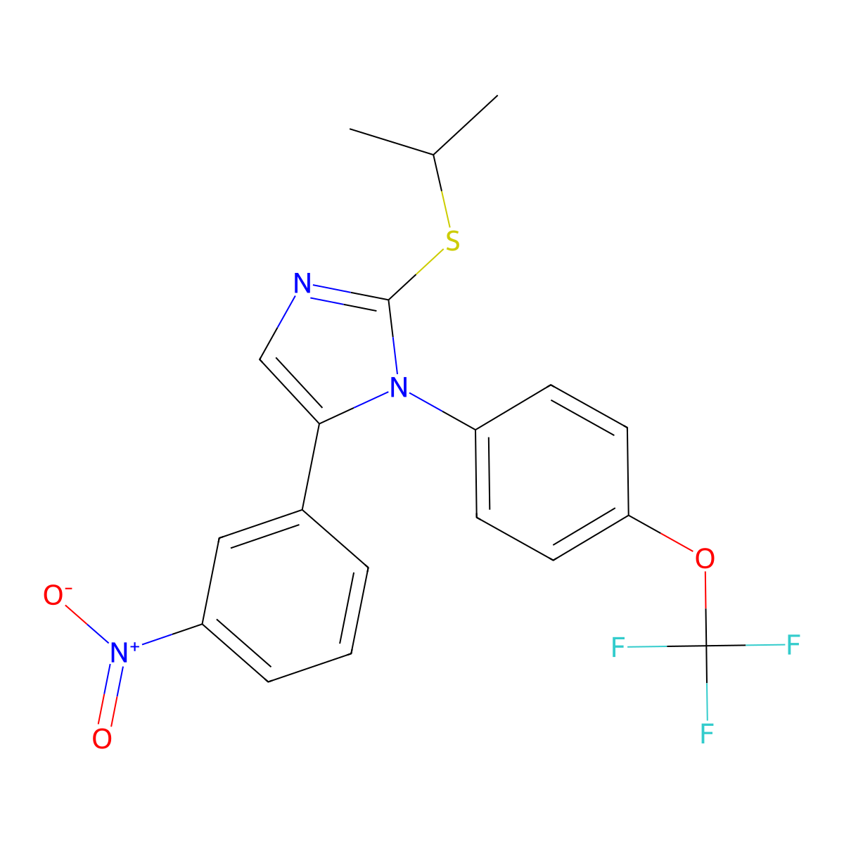 2-(isopropylthio)-5-(3-nitrophenyl)-1-(4-(trifluoromethoxy)phenyl)-1H-imidazole molecular structure, CAS 1226447-41-1