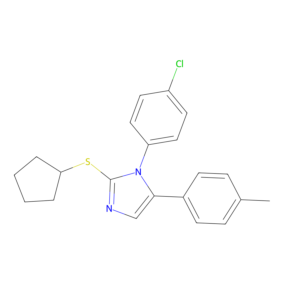 1-(4-chlorophenyl)-2-(cyclopentylthio)-5-(p-tolyl)-1H-imidazole molecular structure, CAS 1226447-42-2