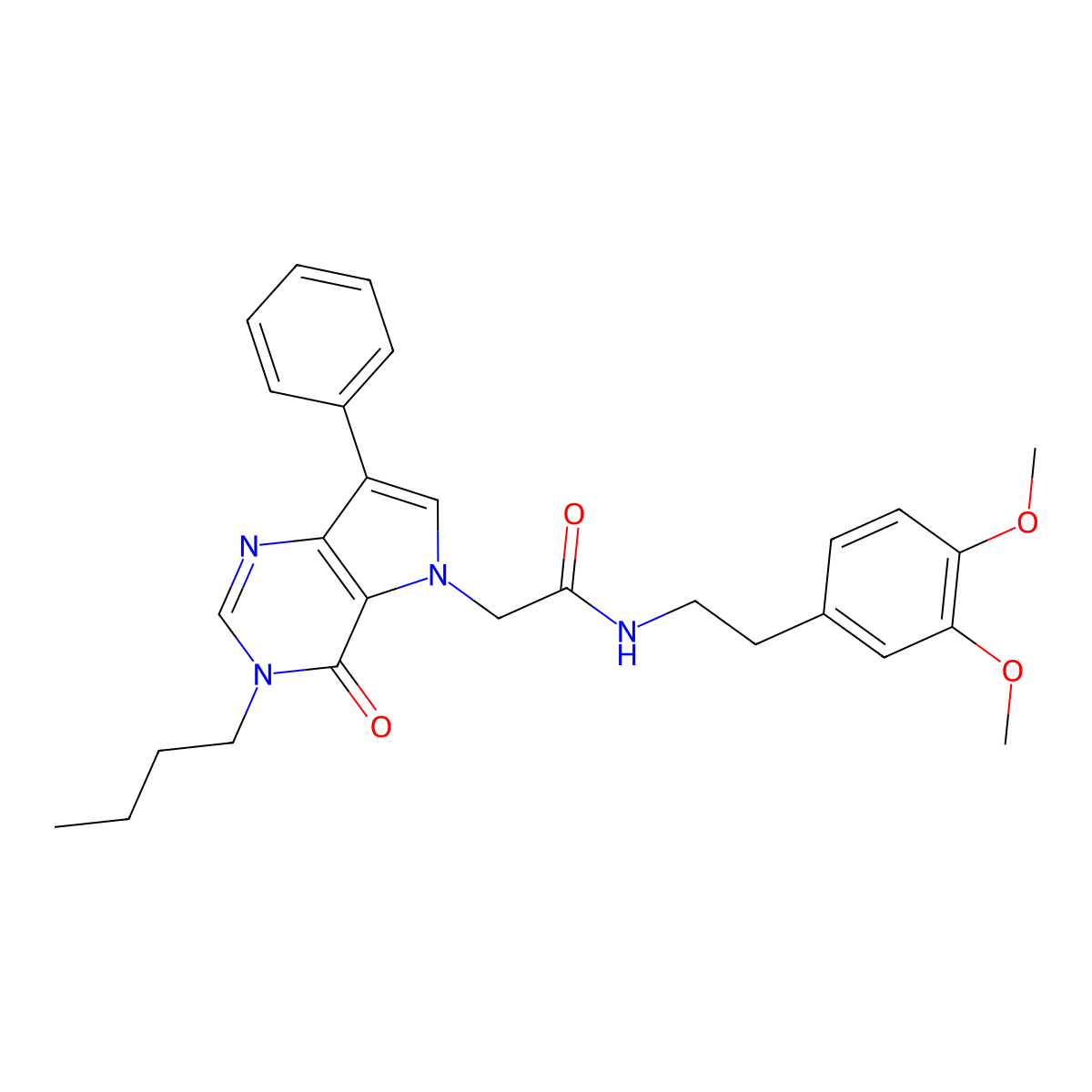 2-(3-butyl-4-oxo-7-phenyl-3,4-dihydro-5H-pyrrolo[3,2-d]pyrimidin-5-yl)-N-[2-(3,4-dimethoxyphenyl)ethyl]acetamide molecular structure, CAS 1226447-43-3