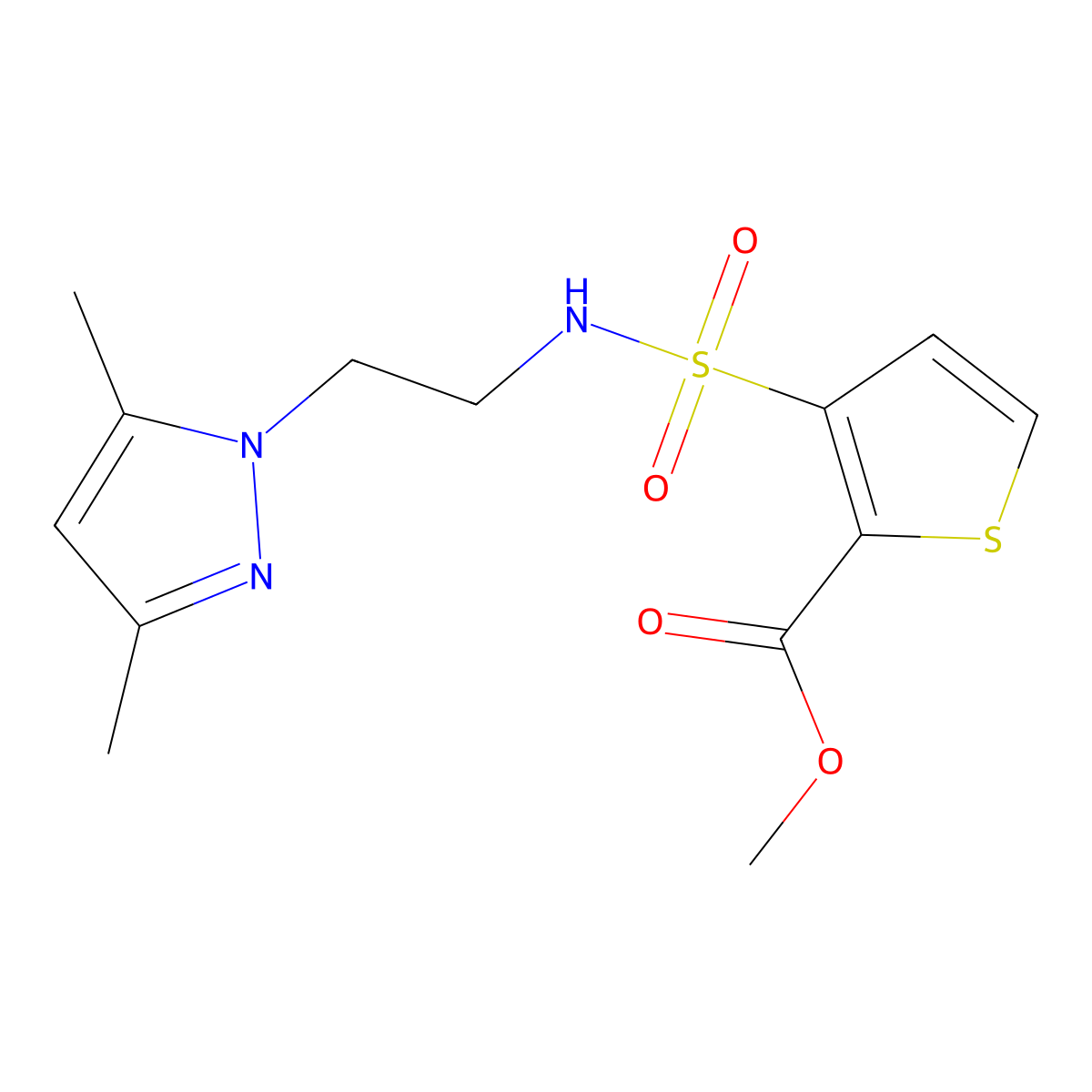 methyl 3-(N-(2-(3,5-dimethyl-1H-pyrazol-1-yl)ethyl)sulfamoyl)thiophene-2-carboxylate molecular structure, CAS 1226447-48-8