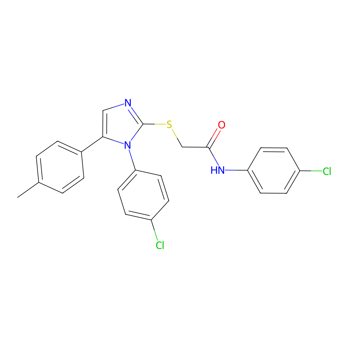 N-(4-chlorophenyl)-2-{[1-(4-chlorophenyl)-5-(4-methylphenyl)-1H-imidazol-2-yl]sulfanyl}acetamide molecular structure, CAS 1226447-51-3