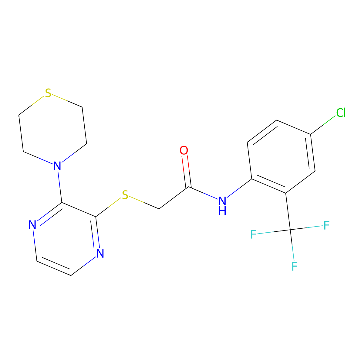 N-(4-chloro-2-(trifluoromethyl)phenyl)-2-((3-thiomorpholinopyrazin-2-yl)thio)acetamide molecular structure, CAS 1226447-53-5