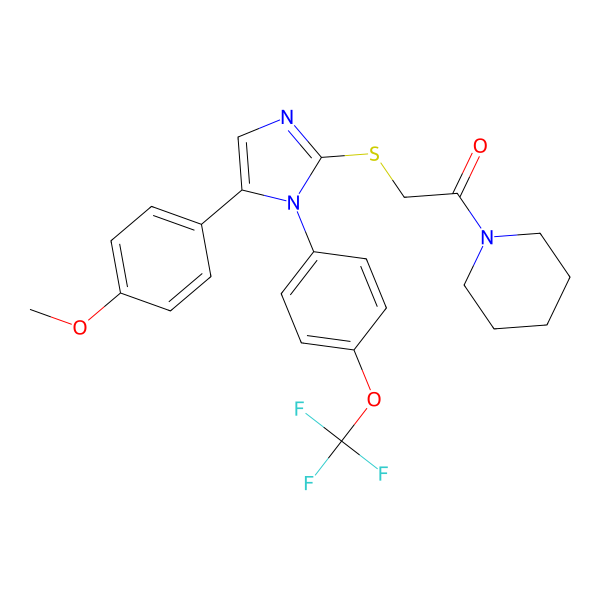 2-((5-(4-methoxyphenyl)-1-(4-(trifluoromethoxy)phenyl)-1H-imidazol-2-yl)thio)-1-(piperidin-1-yl)ethanone molecular structure, CAS 1226447-54-6