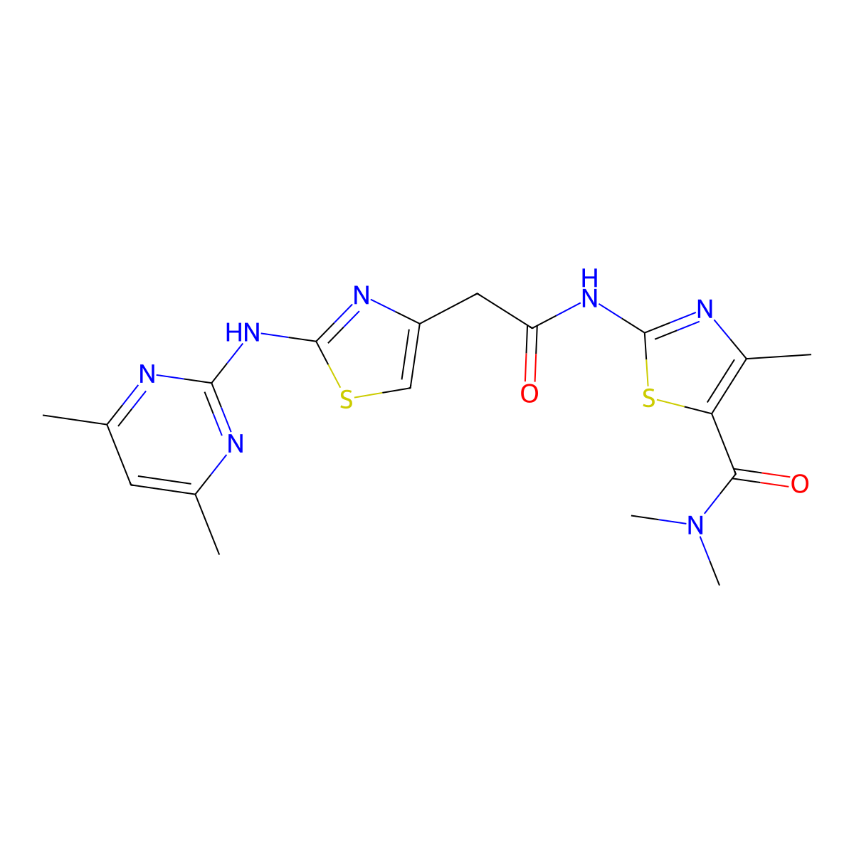 2-(2-(2-((4,6-dimethylpyrimidin-2-yl)amino)thiazol-4-yl)acetamido)-N,N,4-trimethylthiazole-5-carboxamide molecular structure, CAS 1226447-58-0