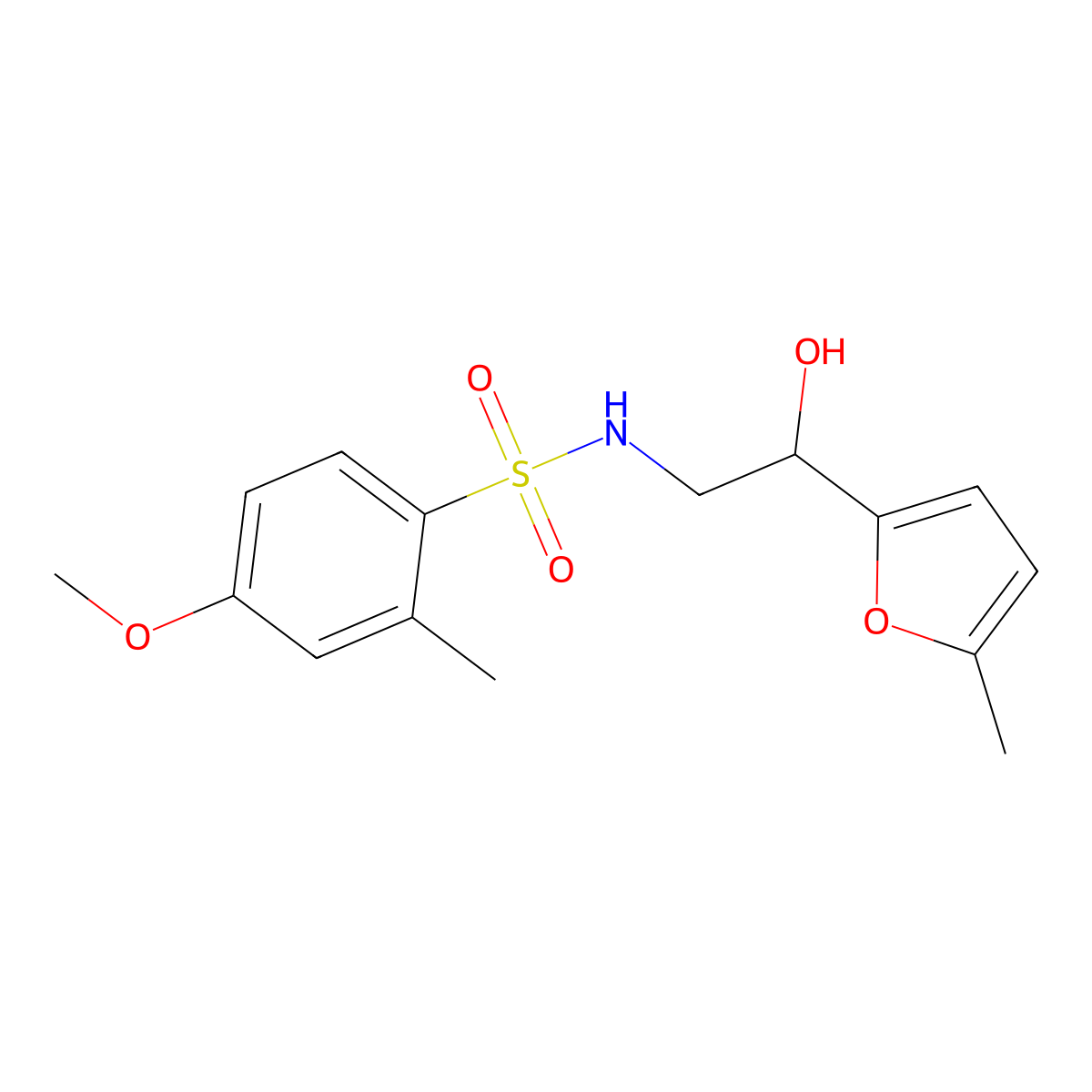 N-(2-hydroxy-2-(5-methylfuran-2-yl)ethyl)-4-methoxy-2-methylbenzenesulfonamide molecular structure, CAS 1226447-59-1