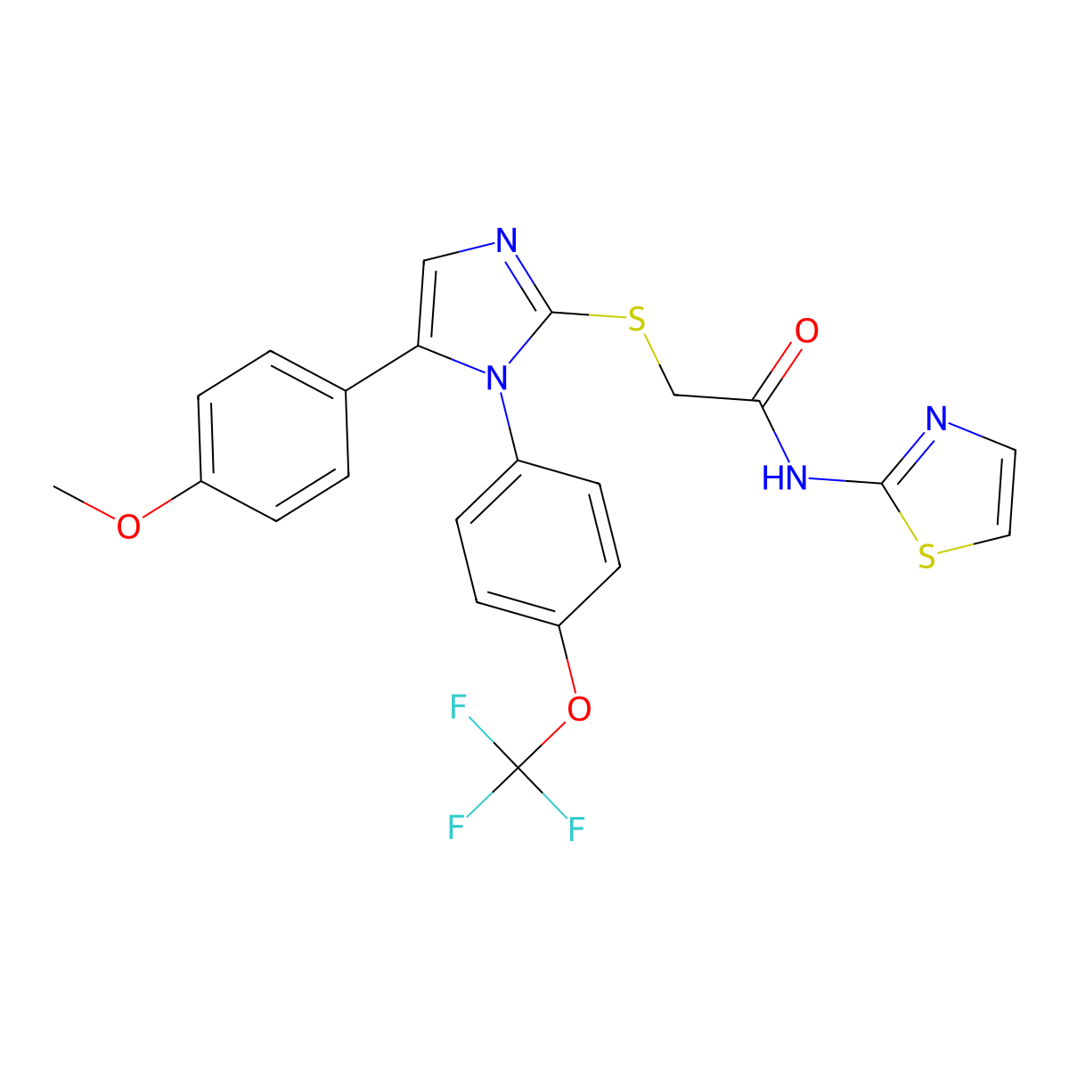 2-((5-(4-methoxyphenyl)-1-(4-(trifluoromethoxy)phenyl)-1H-imidazol-2-yl)thio)-N-(thiazol-2-yl)acetamide molecular structure, CAS 1226447-60-4