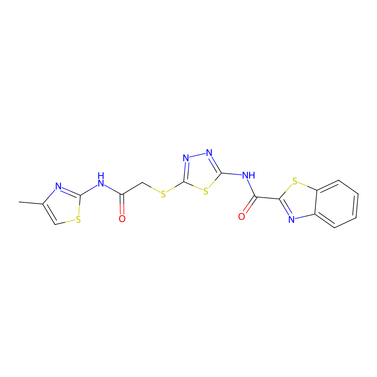 N-(5-((2-((4-methylthiazol-2-yl)amino)-2-oxoethyl)thio)-1,3,4-thiadiazol-2-yl)benzo[d]thiazole-2-carboxamide molecular structure, CAS 1226447-62-6