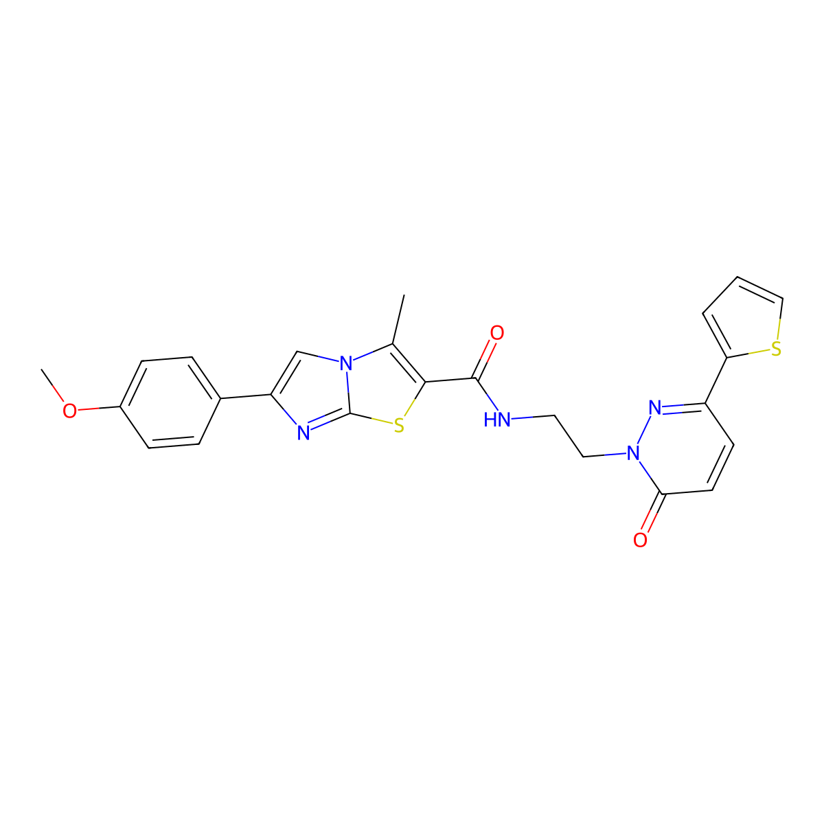 6-(4-methoxyphenyl)-3-methyl-N-(2-(6-oxo-3-(thiophen-2-yl)pyridazin-1(6H)-yl)ethyl)imidazo[2,1-b]thiazole-2-carboxamide molecular structure, CAS 1226447-66-0