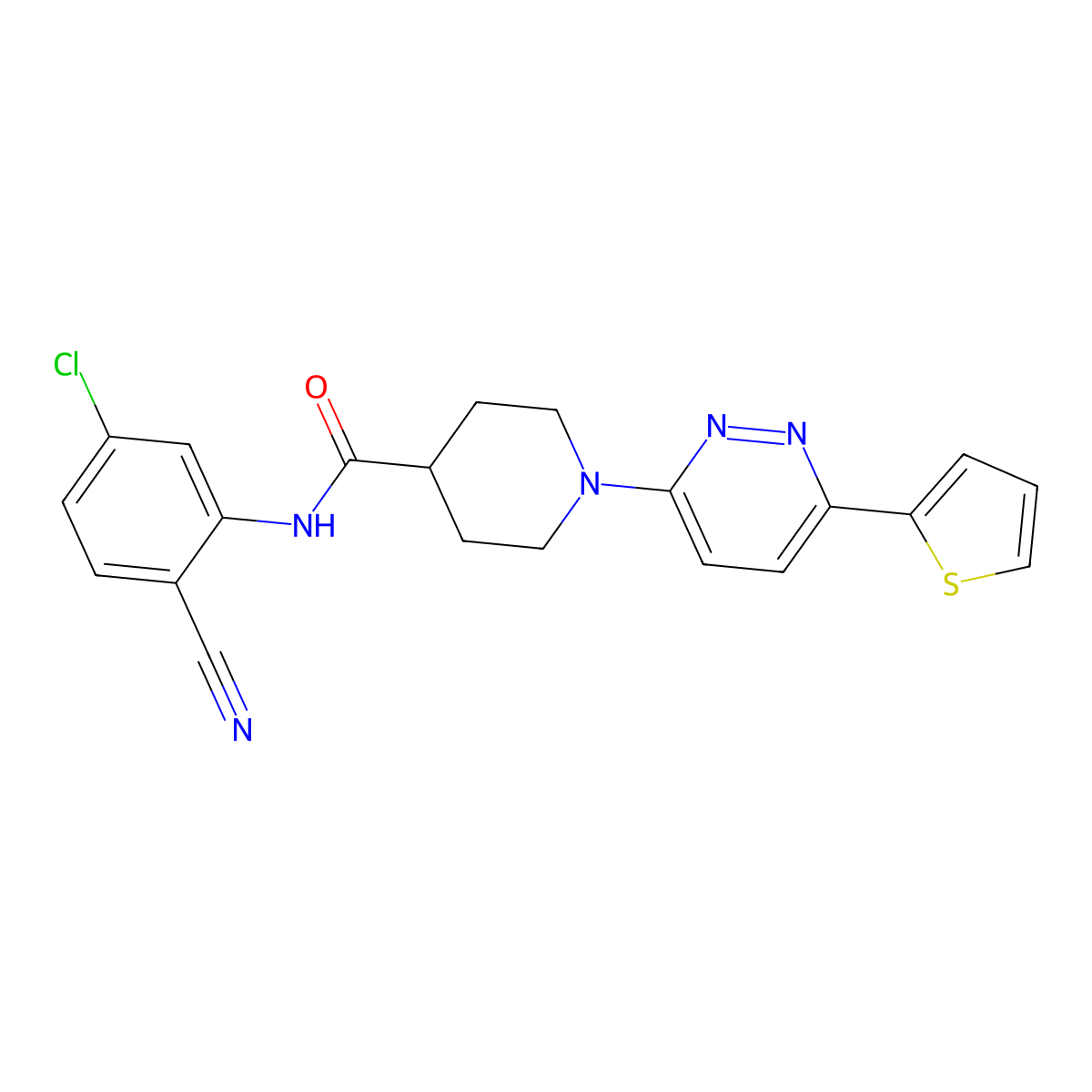 N-(5-chloro-2-cyanophenyl)-1-(6-(thiophen-2-yl)pyridazin-3-yl)piperidine-4-carboxamide molecular structure, CAS 1226447-67-1
