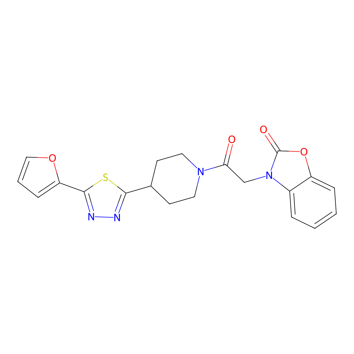 3-(2-(4-(5-(furan-2-yl)-1,3,4-thiadiazol-2-yl)piperidin-1-yl)-2-oxoethyl)benzo[d]oxazol-2(3H)-one molecular structure, CAS 1226447-71-7