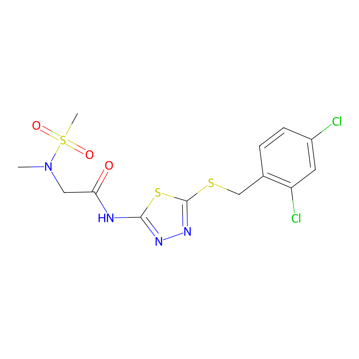 N-(5-{[(2,4-dichlorophenyl)methyl]sulfanyl}-1,3,4-thiadiazol-2-yl)-2-(N-methylmethanesulfonamido)acetamide molecular structure, CAS 1226447-73-9