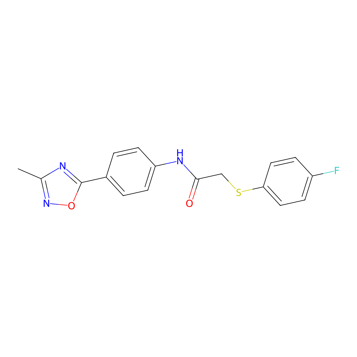 2-((4-fluorophenyl)thio)-N-(4-(3-methyl-1,2,4-oxadiazol-5-yl)phenyl)acetamide molecular structure, CAS 1226447-75-1