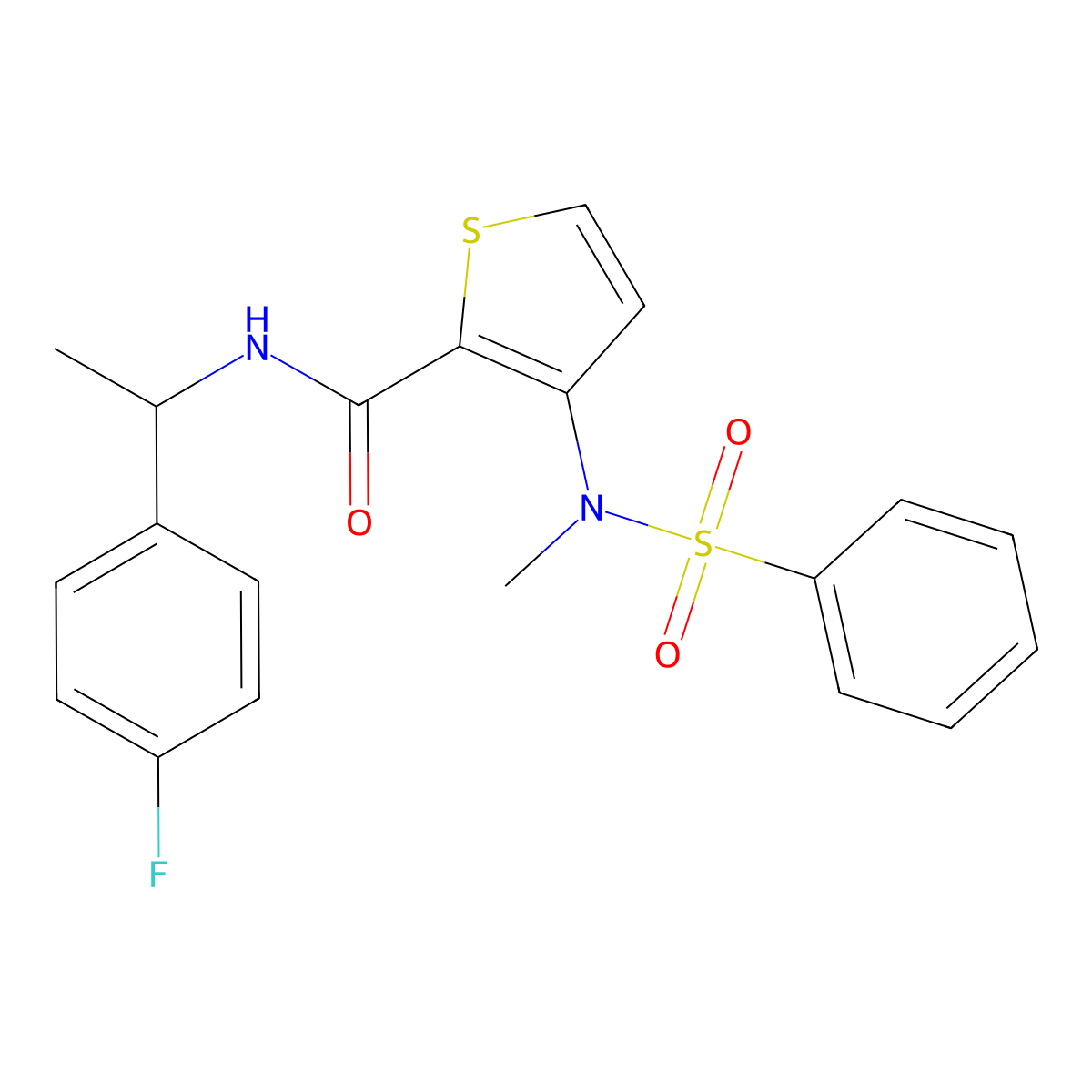 N-[1-(4-fluorophenyl)ethyl]-3-[methyl(phenylsulfonyl)amino]thiophene-2-carboxamide molecular structure, CAS 1226447-77-3