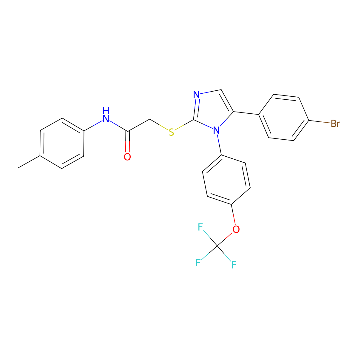 2-((5-(4-bromophenyl)-1-(4-(trifluoromethoxy)phenyl)-1H-imidazol-2-yl)thio)-N-(p-tolyl)acetamide molecular structure, CAS 1226447-80-8