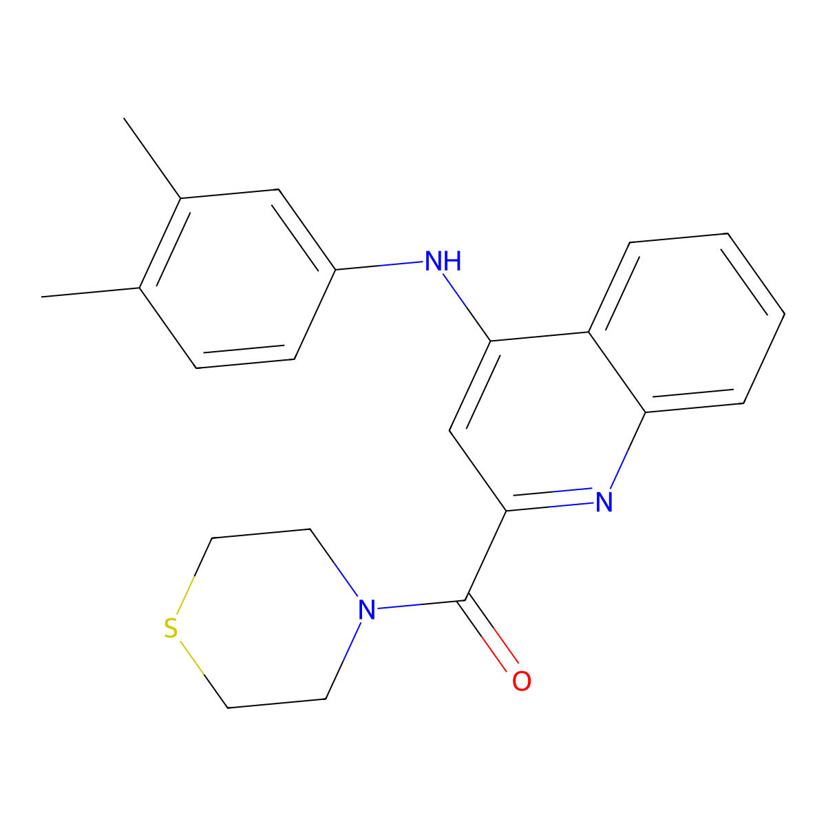 (4-((3,4-Dimethylphenyl)amino)quinolin-2-yl)(thiomorpholino)methanone molecular structure, CAS 1226447-86-4