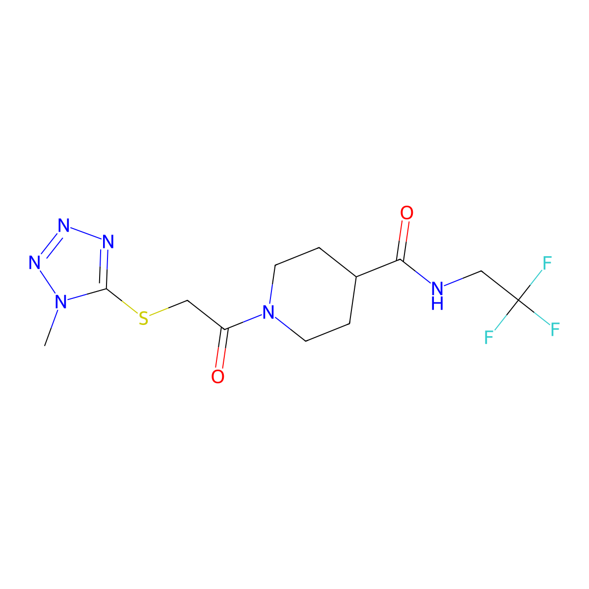 1-(2-((1-methyl-1H-tetrazol-5-yl)thio)acetyl)-N-(2,2,2-trifluoroethyl)piperidine-4-carboxamide molecular structure, CAS 1226447-91-1