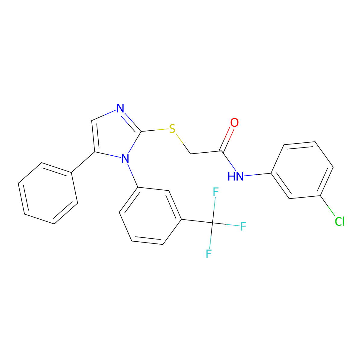 N-(3-chlorophenyl)-2-((5-phenyl-1-(3-(trifluoromethyl)phenyl)-1H-imidazol-2-yl)thio)acetamide molecular structure, CAS 1226447-93-3
