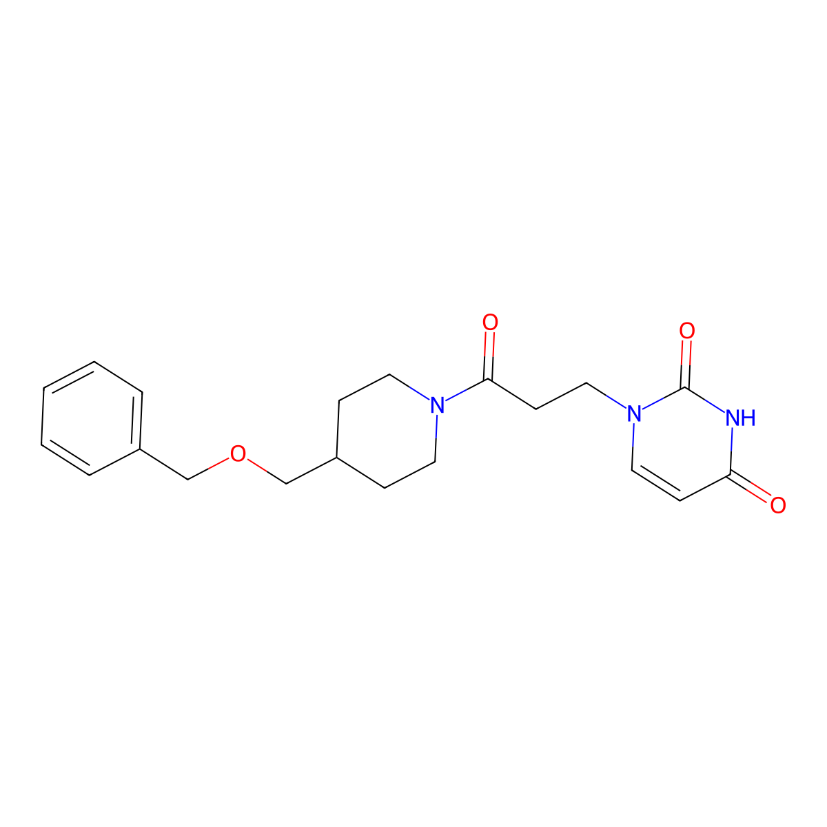 1-(3-(4-((benzyloxy)methyl)piperidin-1-yl)-3-oxopropyl)pyrimidine-2,4(1H,3H)-dione molecular structure, CAS 1226447-94-4