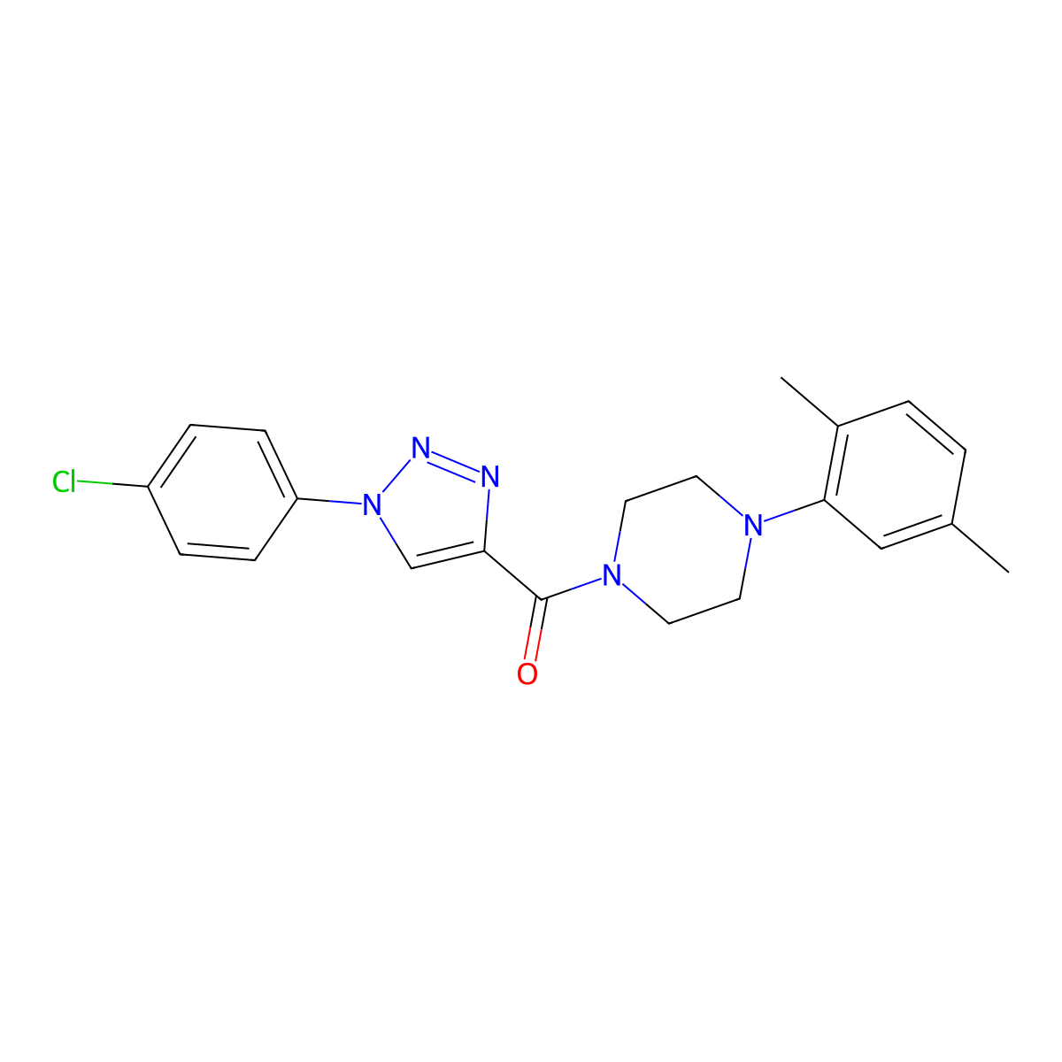 (1-(4-chlorophenyl)-1H-1,2,3-triazol-4-yl)(4-(2,5-dimethylphenyl)piperazin-1-yl)methanone molecular structure, CAS 1226447-98-8